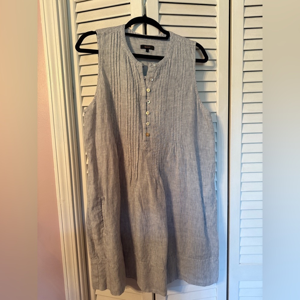 Quince Blue and White Striped Linen Dress